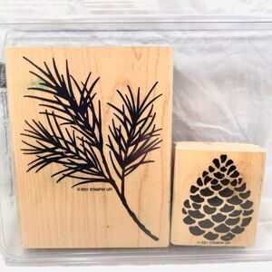 STAMPIN’ UP! DEFINITELY DECORATIVE PINECONES - SET of 2 WOOD BLOCK RUBBER STAMPS